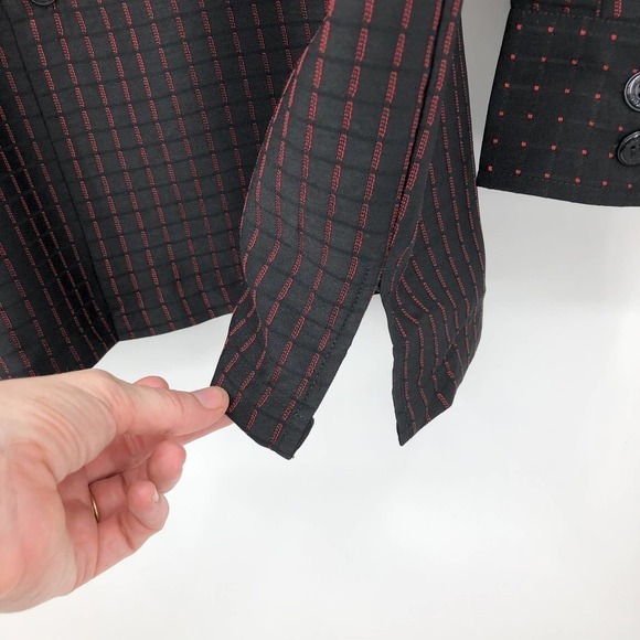 Maltos Men's Button Front Shirt Size L Swiss Dot Jacquard Check Black & Red S134 - Picture 8 of 11